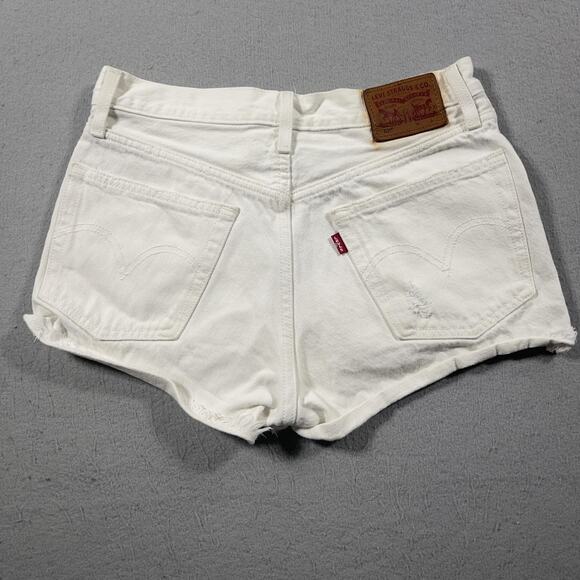Levis 501 Cut-off‎ Shorts Womens 26 White High Rise Denim Button Fly Raw Hem - Picture 5 of 10